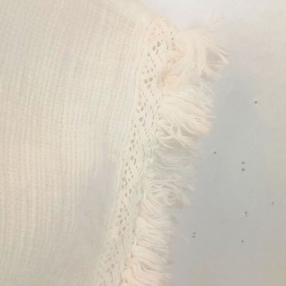 Intro boho cotton embroidered fringe drawstring waist/ tassels  ivory top (M) - Picture 6 of 11